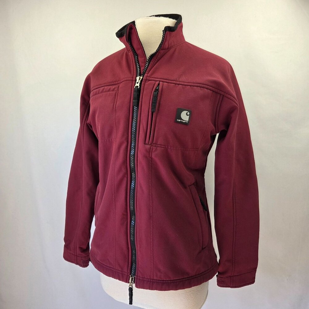 Carhartt Burgundy Full-Zip Softshell Jacket With Adjustable Cuffs Size Small